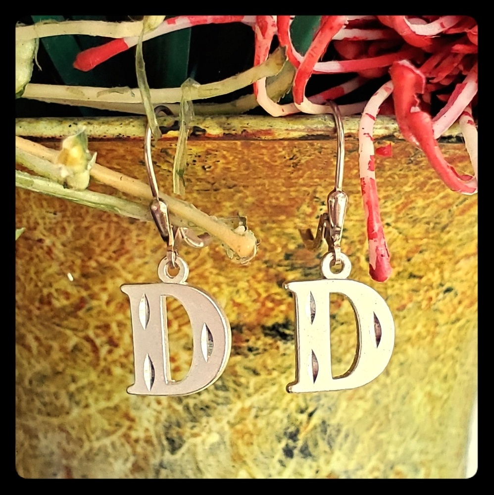 Sterling Silver Diamond Cut Initial Earrings - image 1